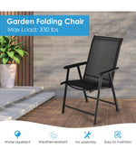 Patio Folding Dining Portable Camping Chairs For Garden With Armrest Set of 2 Black