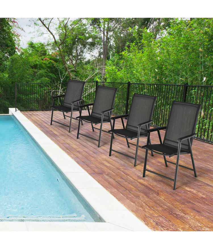 Patio Folding Dining Portable Chairs For Camping Garden With Armrest Set of 4 Black