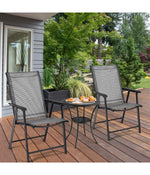 Outdoor Patio Folding Chairs For Camping Deck Garden Pool Beach With Armrest Set of 4 Black & Gray
