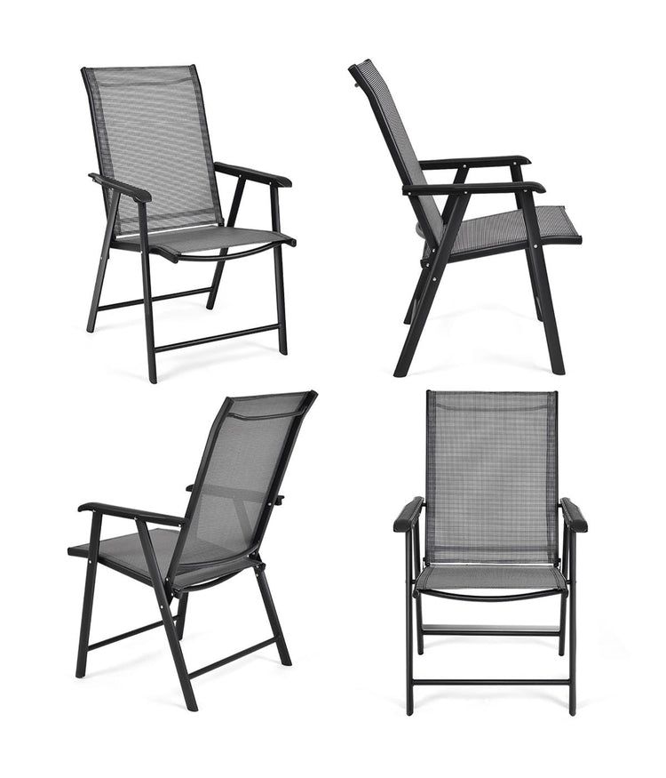 Outdoor Patio Folding Chairs For Camping Deck Garden Pool Beach With Armrest Set of 4 Black & Gray
