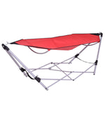 Portable Folding Hammock Lounge Camping Bed Steel Frame Stand With Carry Bag Red