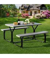 Camping Table Bench Set For Backyard Garden Patio (Party All Weather) Gray