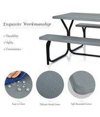 Camping Table Bench Set For Backyard Garden Patio (Party All Weather) Gray