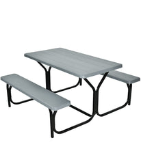 Camping Table Bench Set For Backyard Garden Patio (Party All Weather) Gray