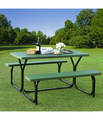 Camping Table Bench Set For Backyard Garden Patio (Party All Weather) Green