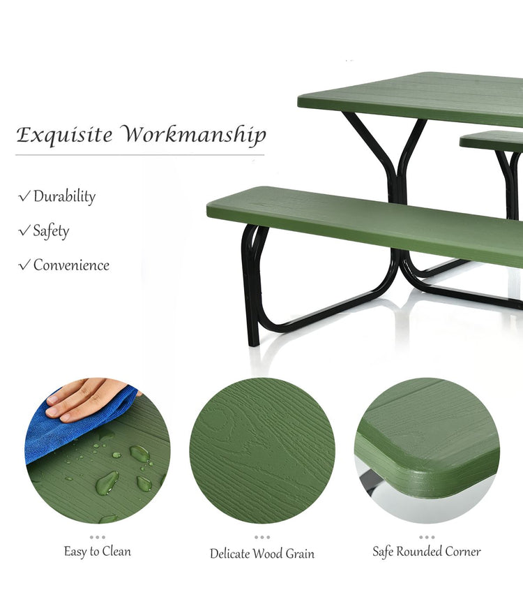 Camping Table Bench Set For Backyard Garden Patio (Party All Weather) Green