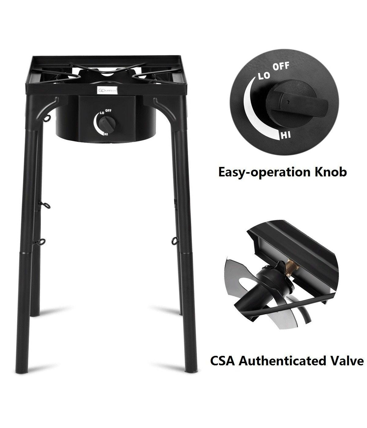 Portable Propane 100000BTU Single Burner Outdoor Camp Stove With Adjustable Legs Black