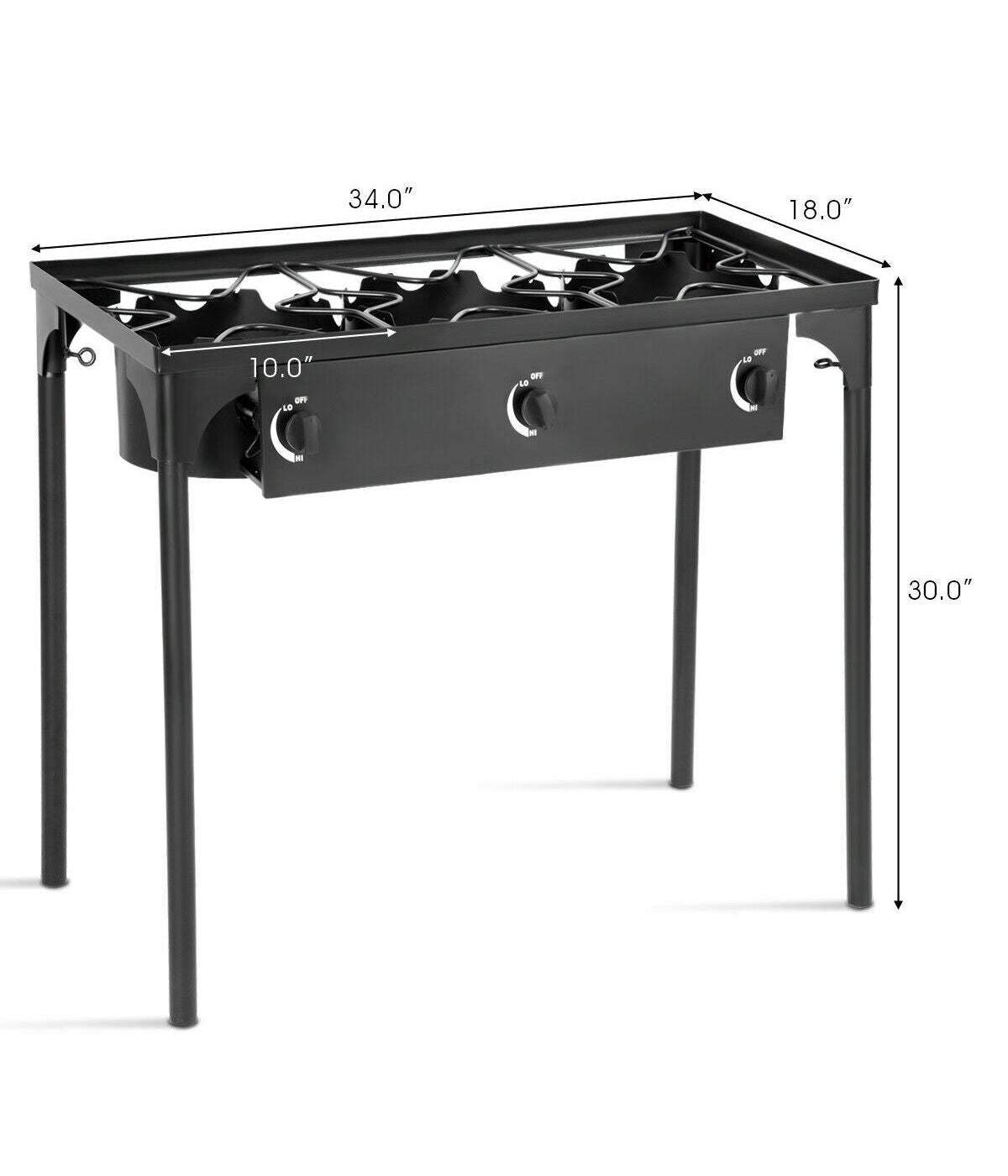  Portable Propane 225,000-BTU 3 Burner Gas Cooker BBQ Outdoor Camp Stove Black - Black - Bonton