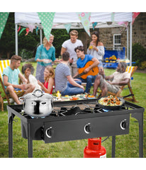 Portable Propane 225,000-BTU 3 Burner Gas Cooker BBQ Outdoor Camp Stove Black