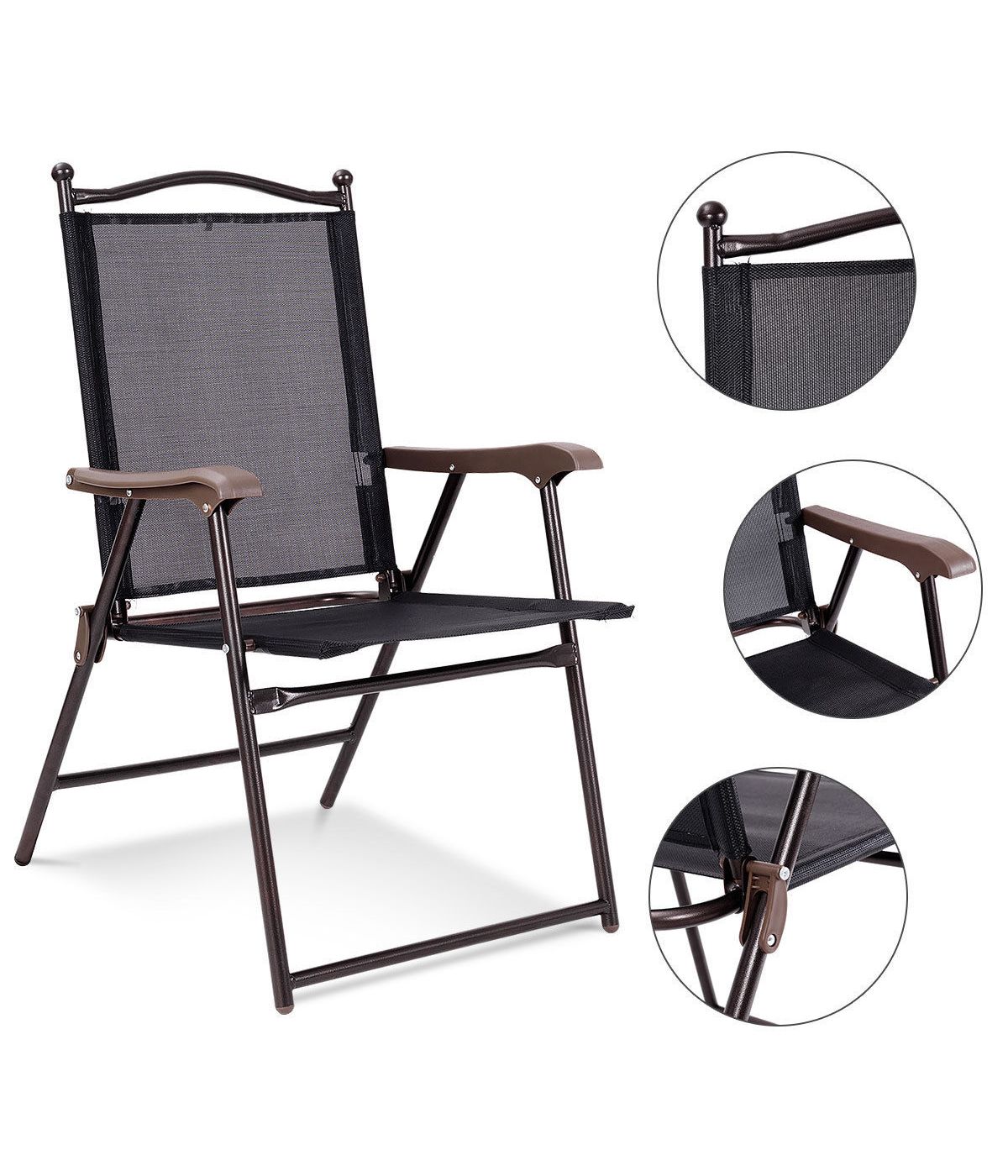  Patio Folding Sling Back Chairs For Camping Deck Garden Beach Set of 2 Black - Black - Bonton