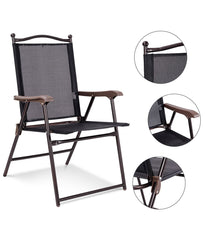 Patio Folding Sling Back Chairs For Camping Deck Garden Beach Set of 2 Black