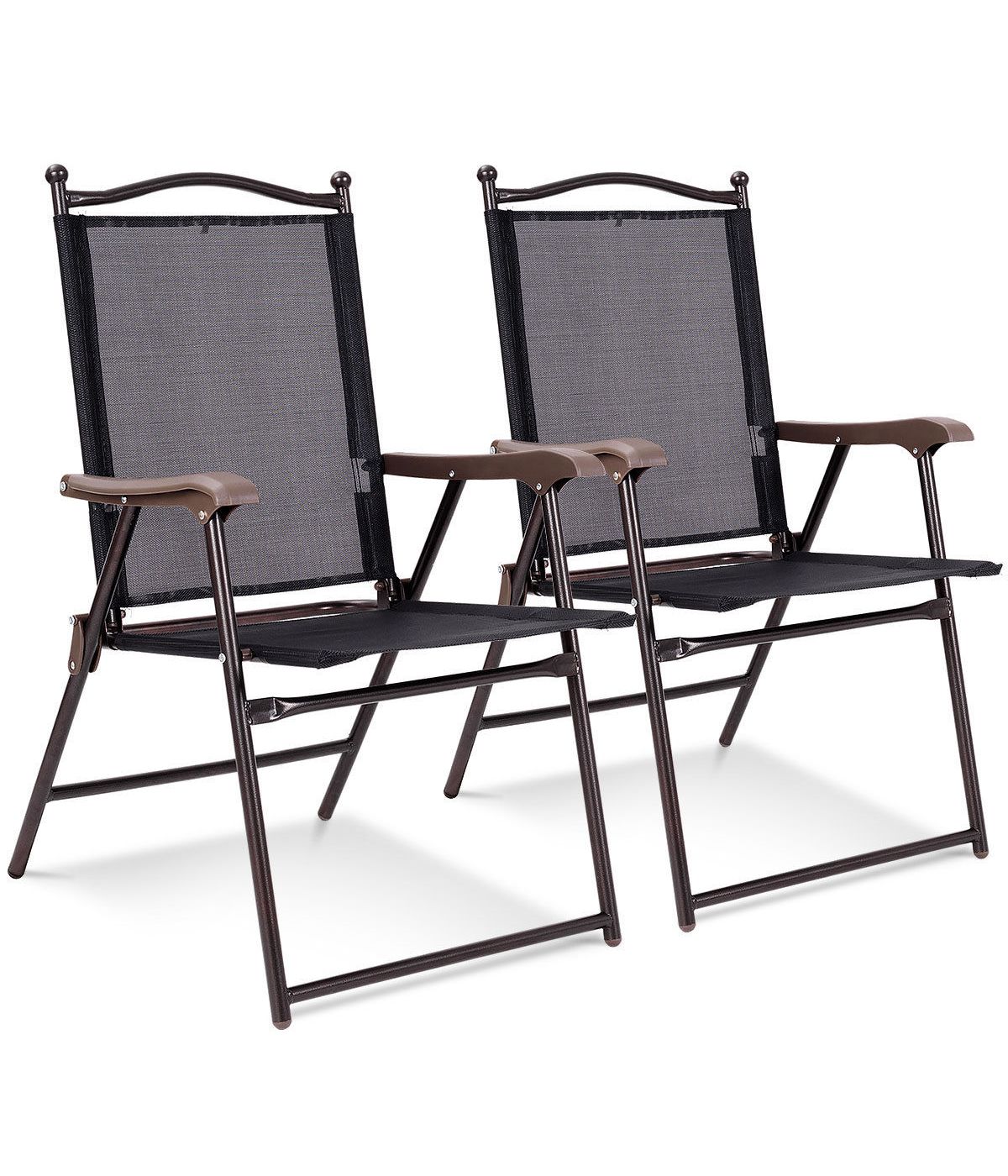  Patio Folding Sling Back Chairs For Camping Deck Garden Beach Set of 2 Black - Black - Bonton