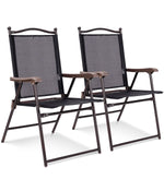 Patio Folding Sling Back Chairs For Camping Deck Garden Beach Set of 2 Black