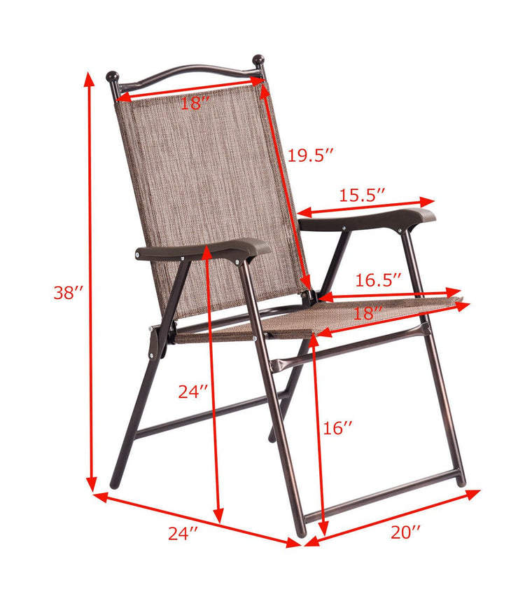 Patio Folding Sling Back Chairs For Camping Deck Garden Beach Set of 2 Brown