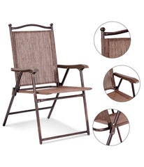 Patio Folding Sling Back Chairs For Camping Deck Garden Beach Set of 2 Brown