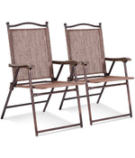Patio Folding Sling Back Chairs For Camping Deck Garden Beach Set of 2 Brown