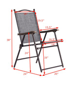 Patio Folding Sling Back Chairs For Camping Deck Garden Beach Set of 2 Gray