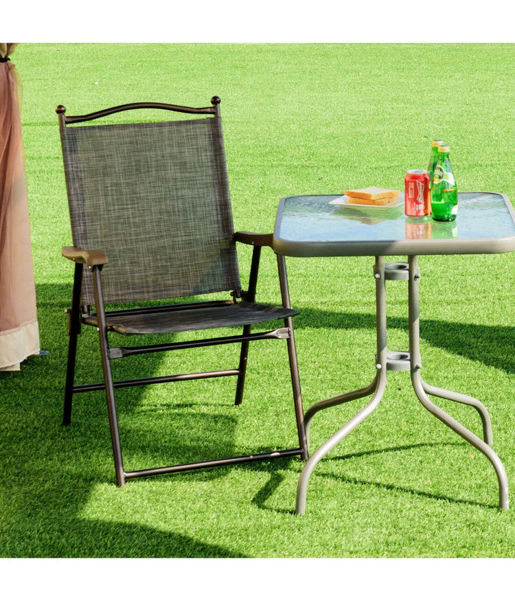 Patio Folding Sling Back Chairs For Camping Deck Garden Beach Set of 2 Gray