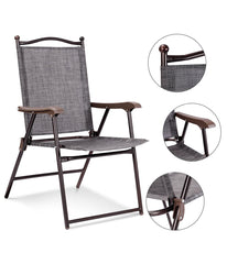 Patio Folding Sling Back Chairs For Camping Deck Garden Beach Set of 2 Gray