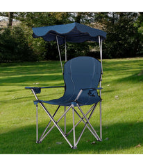 Portable Folding Beach Canopy Chair With Cup Holders & Bag For Camping Hiking Blue