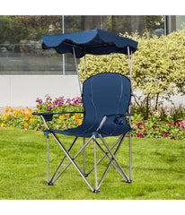 Portable Folding Beach Canopy Chair With Cup Holders & Bag For Camping Hiking Blue