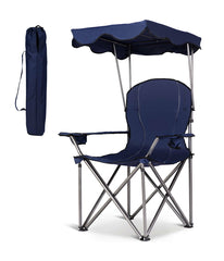 Portable Folding Beach Canopy Chair With Cup Holders & Bag For Camping Hiking Blue