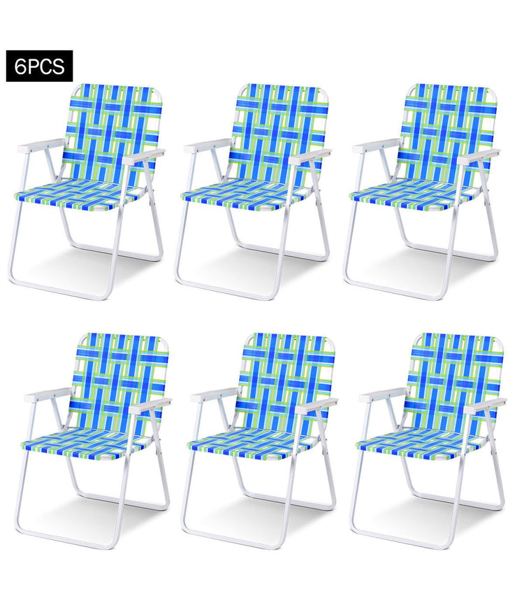 Folding Beach Camping Lawn Webbing Chair 1 Position Set of 6 Blue