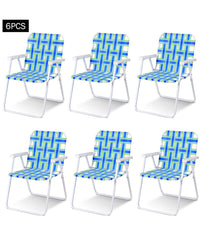 Folding Beach Camping Lawn Webbing Chair 1 Position Set of 6 Blue