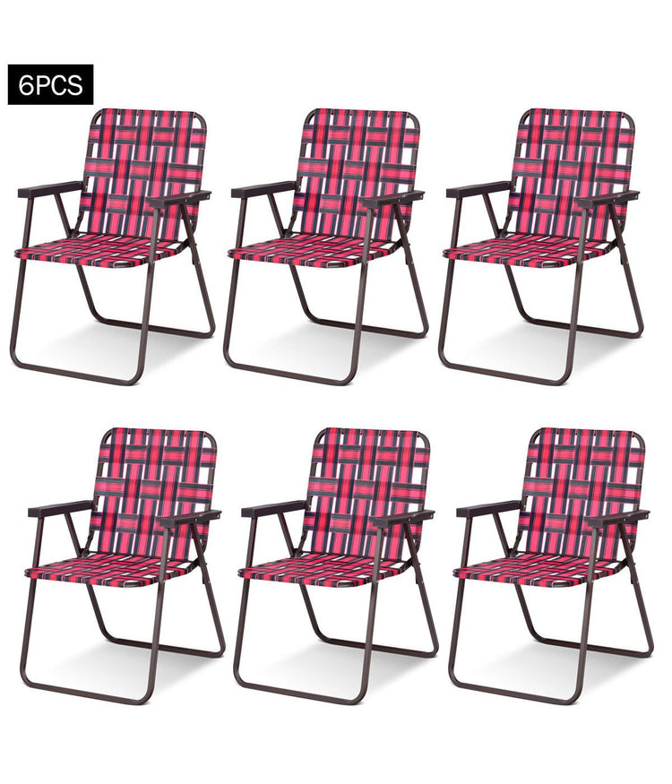 Folding Beach Camping Lawn Webbing Chair 1 Position Set of 6 Red