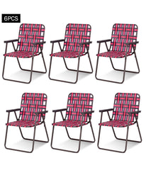 Folding Beach Camping Lawn Webbing Chair 1 Position Set of 6 Red