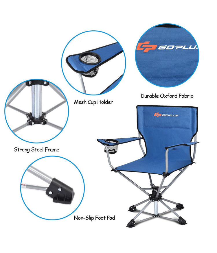 Collapsible Portable Swivel 360 Degrees Camping Chair For Picnic Blue