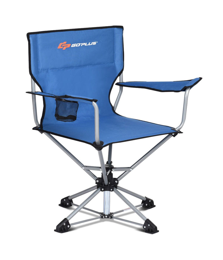 Collapsible Portable Swivel 360 Degrees Camping Chair For Picnic Blue