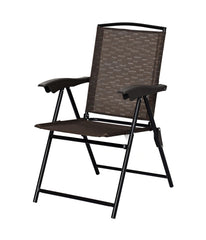 Folding Sling Steel Chairs For Patio Garden With Armrest & Adjustable Back Set of 4 Brown & Black