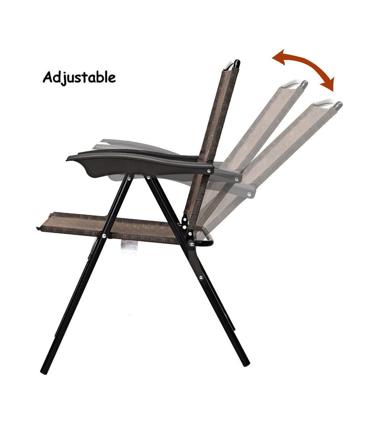 Folding Sling Steel Chairs For Patio Garden With Armrest & Adjustable Back Set of 4 Brown & Black