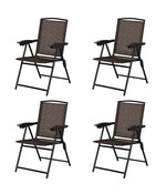 Folding Sling Steel Chairs For Patio Garden With Armrest & Adjustable Back Set of 4 Brown & Black