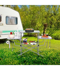 Foldable Kitchen Portable Grilling BBQ Table For Camping Light gray