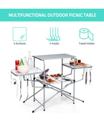 Foldable Kitchen Portable Grilling BBQ Table For Camping Light gray