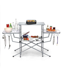 Foldable Kitchen Portable Grilling BBQ Table For Camping Light gray