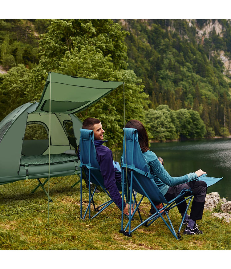 Pop up tent outlet with air mattress