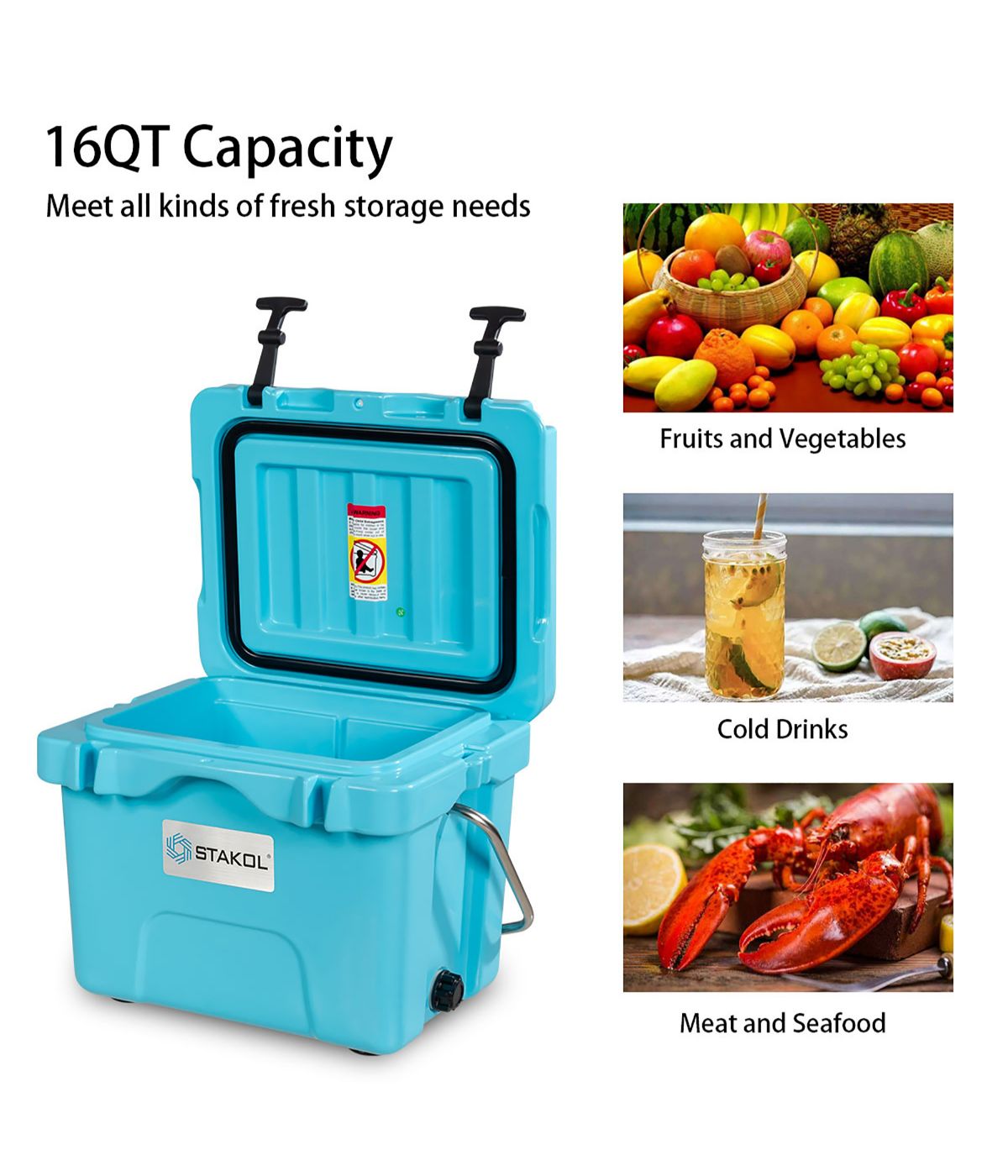 SKTAKOL 16 Quart Cooler Portable Ice Chest For 24 Cans For Camping Blue