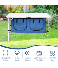 Adjustable Aluminum Camping Table With Storage Organizer Dark Blue