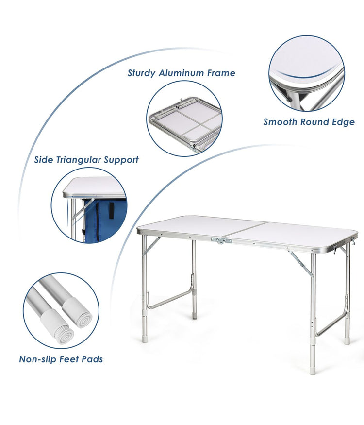 Adjustable Aluminum Camping Table With Storage Organizer Dark Blue