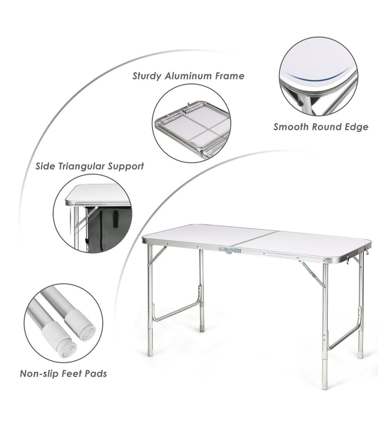 Adjustable Aluminum Camping Table With Storage Organizer White & Grey