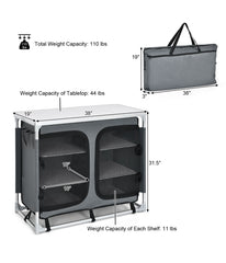 Portable Aluminum Camping Kitchen Table With Storage Shelves & Carrying Bag Gray