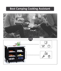 Portable BBQ Aluminum Camping Table Kitchen Cook Station With Storage Organizer Black