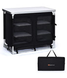 Portable BBQ Aluminum Camping Table Kitchen Cook Station With Storage Organizer Black