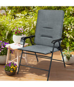 Patio Folding Portable Padded Chair With High Backrest & Cup Holder Gray