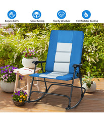 Foldable Rocking Padded Portable Camping Chair With Backrest & Armrest Blue