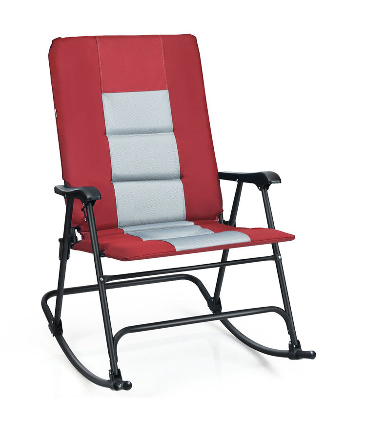 Foldable Rocking Padded Portable Camping Chair With Backrest Armrest Red