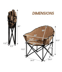 Folding Portable Moon Padded Camping Chair With Carry Bag & Cup Holder Brown